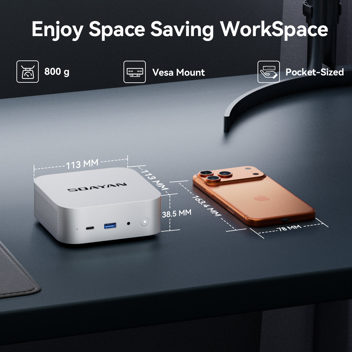 SOAYAN-MQi Mini PC, Intel CPU, LPDDR5/DDR4/DDR5, Triple 4K Display, Windows 11 Pro