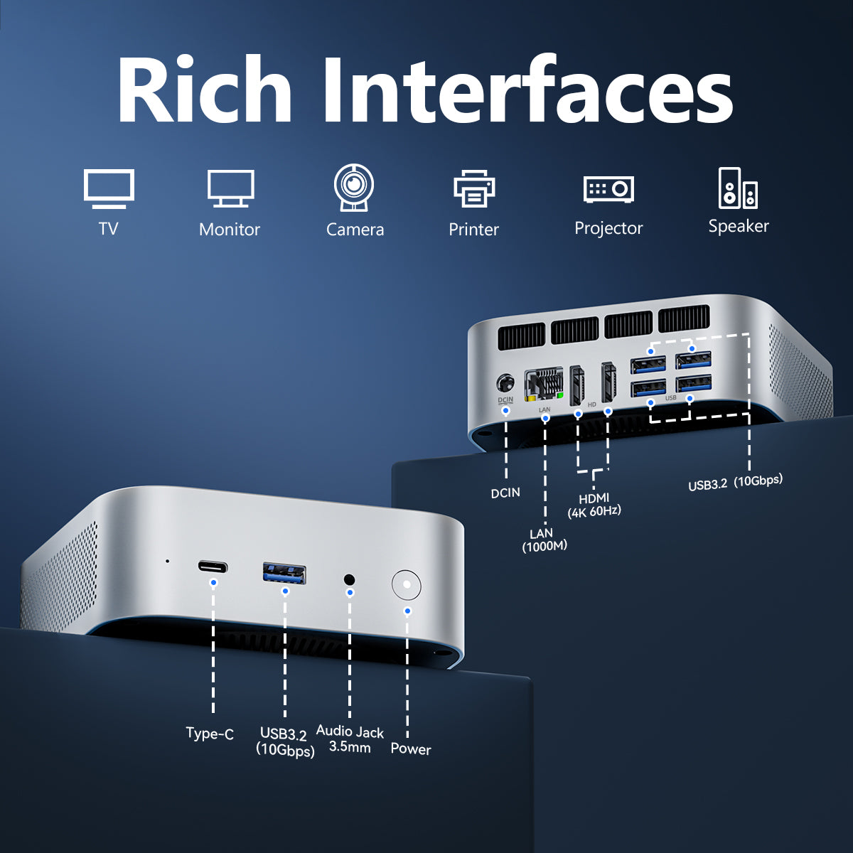 SOAYAN-MQi Mini PC, Intel CPU, LPDDR5/DDR4/DDR5, Triple 4K Display, Windows 11 Pro