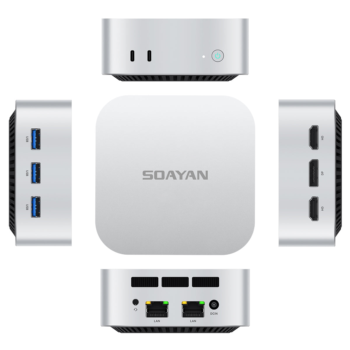 SOAYAN-N5 Mini PC, 13th Gen Intel N150, 12GB LPDDR5, 512GB SSD, Triple 4K Display, Dual LAN, Windows 11 Pro