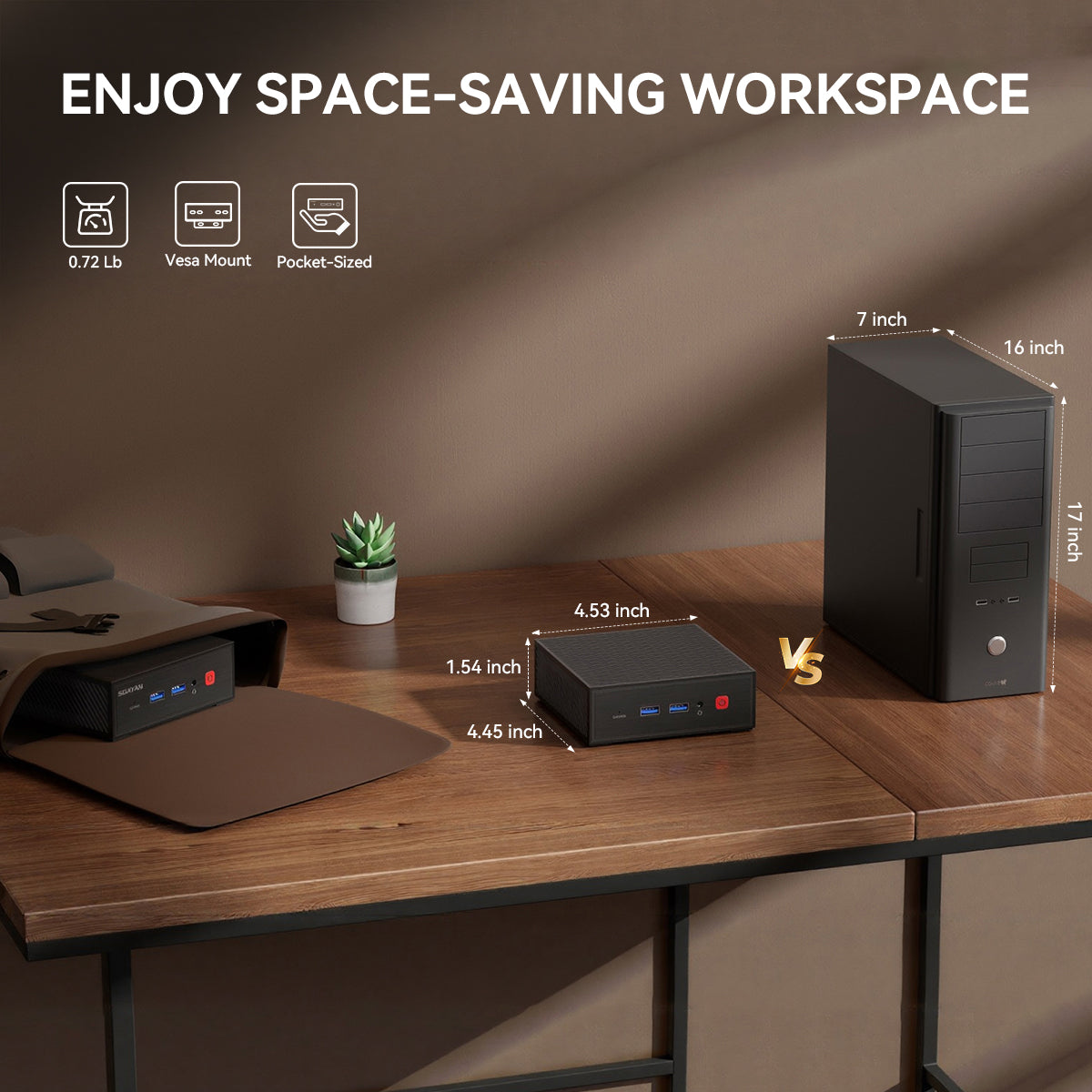 SOAYAN-N2 Mini PC, Windows 11 Pro, 16GB RAM, 512GB SSD, Compact Desktop with Dual 4K Output, WiFi 5