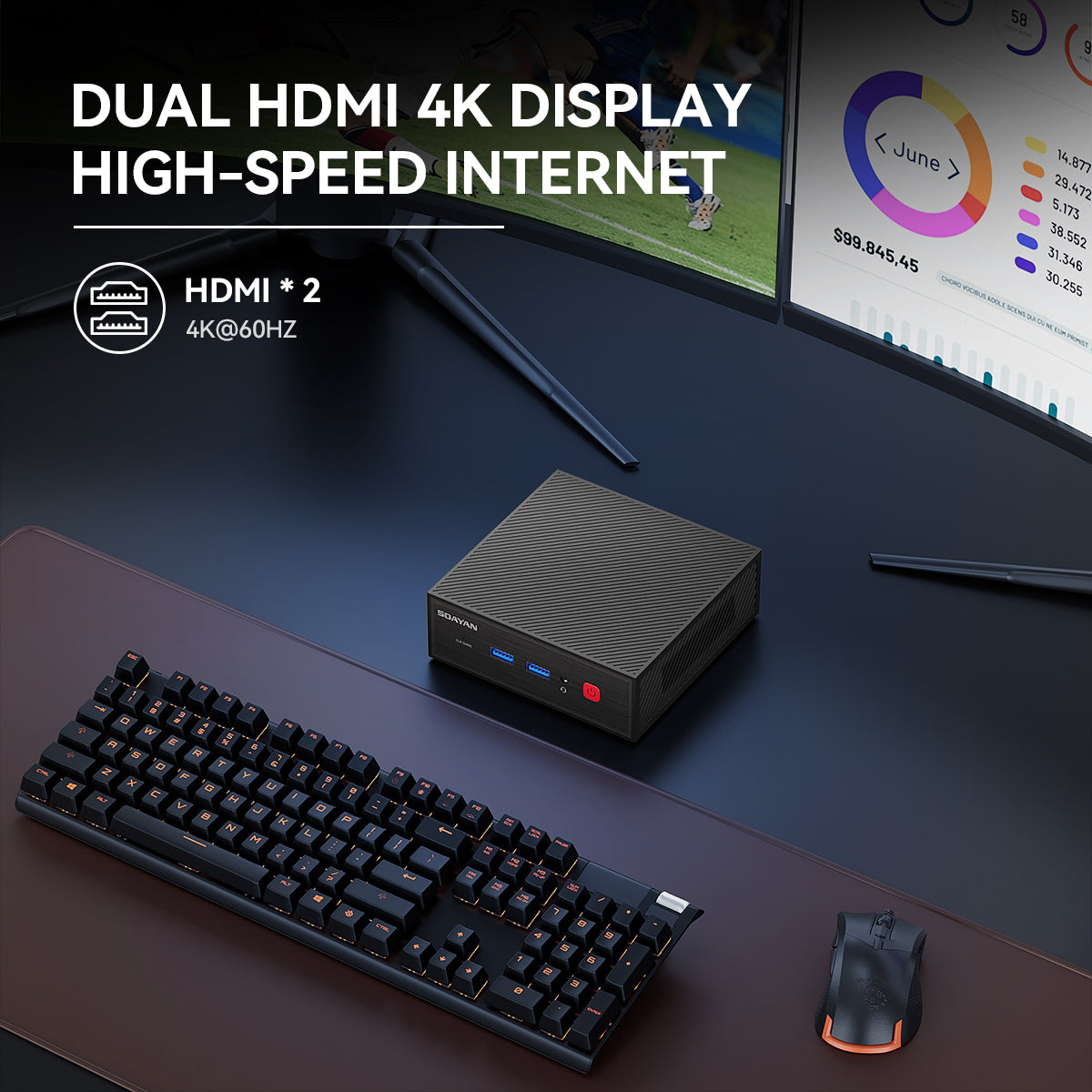 SOAYAN-N2 Mini PC, Windows 11 Pro, 16GB RAM, 512GB SSD, Compact Desktop with Dual 4K Output, WiFi 5