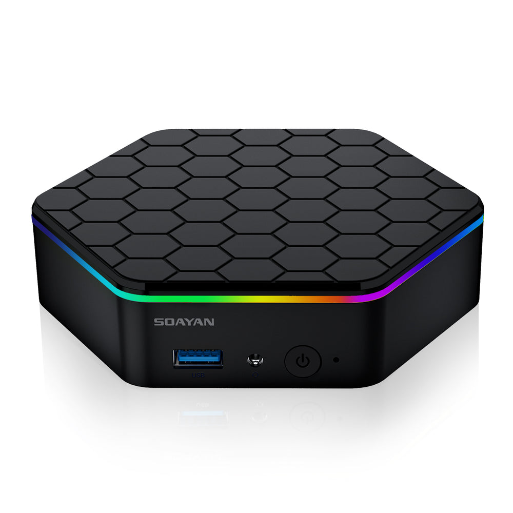 SOAYAN-N6 Mini PC, RGB Hexagon Design, Intel N150, 16GB RAM, 500GB SSD