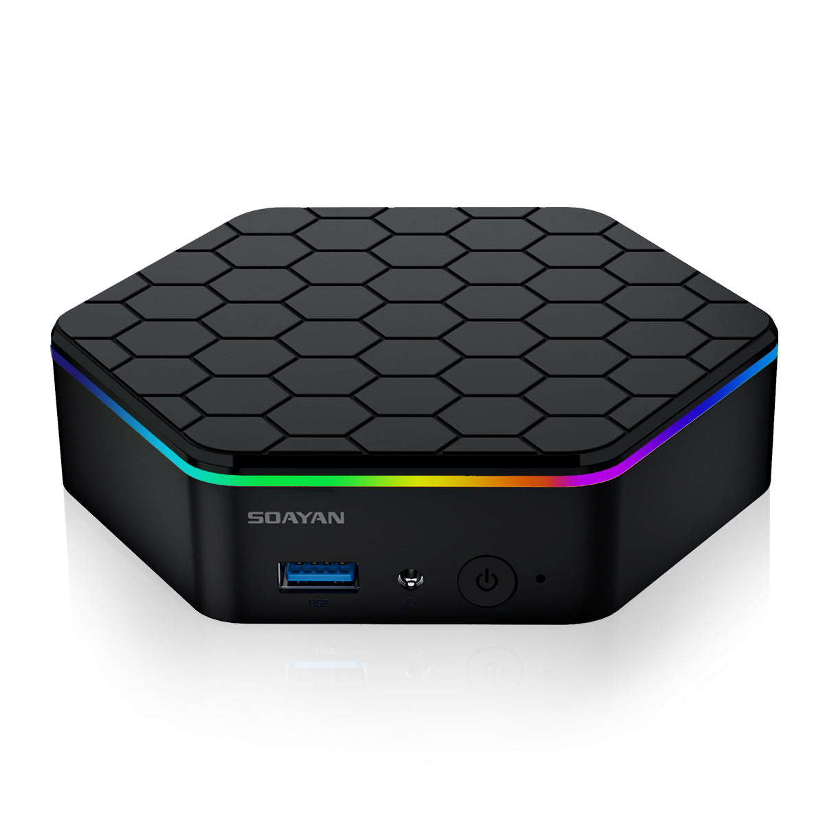 SOAYAN-N6 Mini PC, RGB Hexagon Design, Intel N100, 16GB RAM, 500GB SSD, Dual 4K, Windows 11